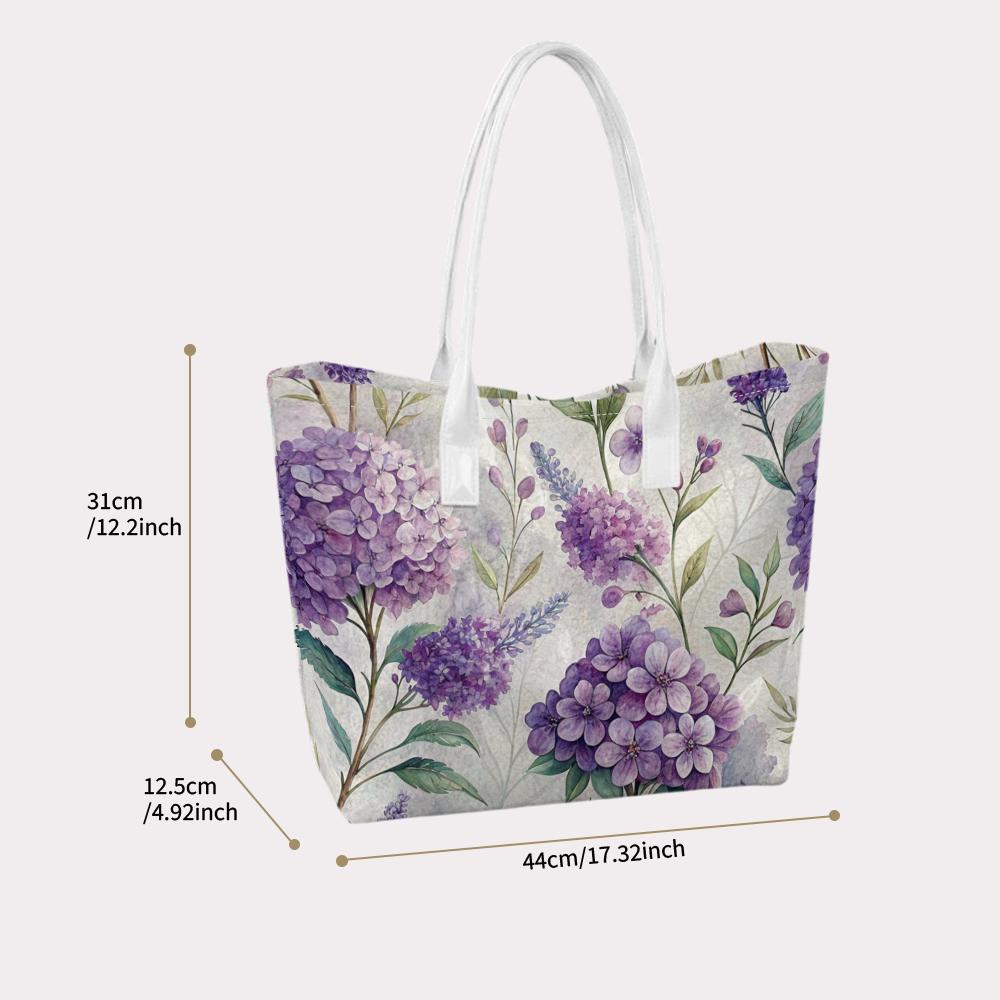 Purple Lilac Floral Women Tote Bag Fashion Casual Large Capacity Daily Outdoor Shopping Handbag