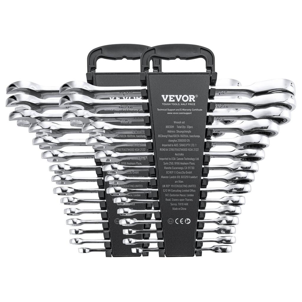 Combination Wrench Set 30 PCS SAE 1/4" to 1", Metric 8-24mm Organizer Rack