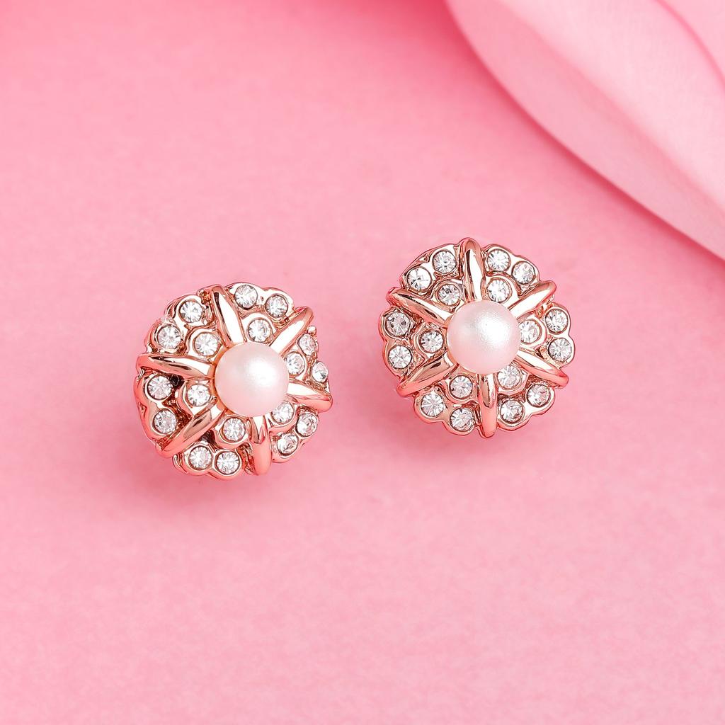 Дизайнерские серьги-гвоздики Estele с цветочным узором и кристаллами из розового золота для женщин