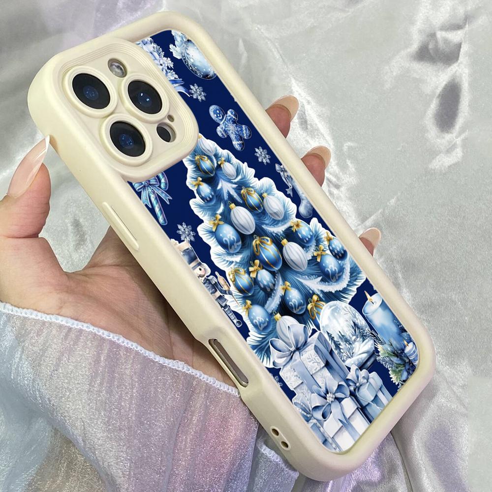 JT98 Синее Рождество для iPhone 17 16 15 14 Pro Max Samsung S26 S25 S24 Ultra A17 A16 A07 A56 A06 Xiaomi 15T Redmi 14C 15c Note 14 13 Мягкий ТПУ чехол