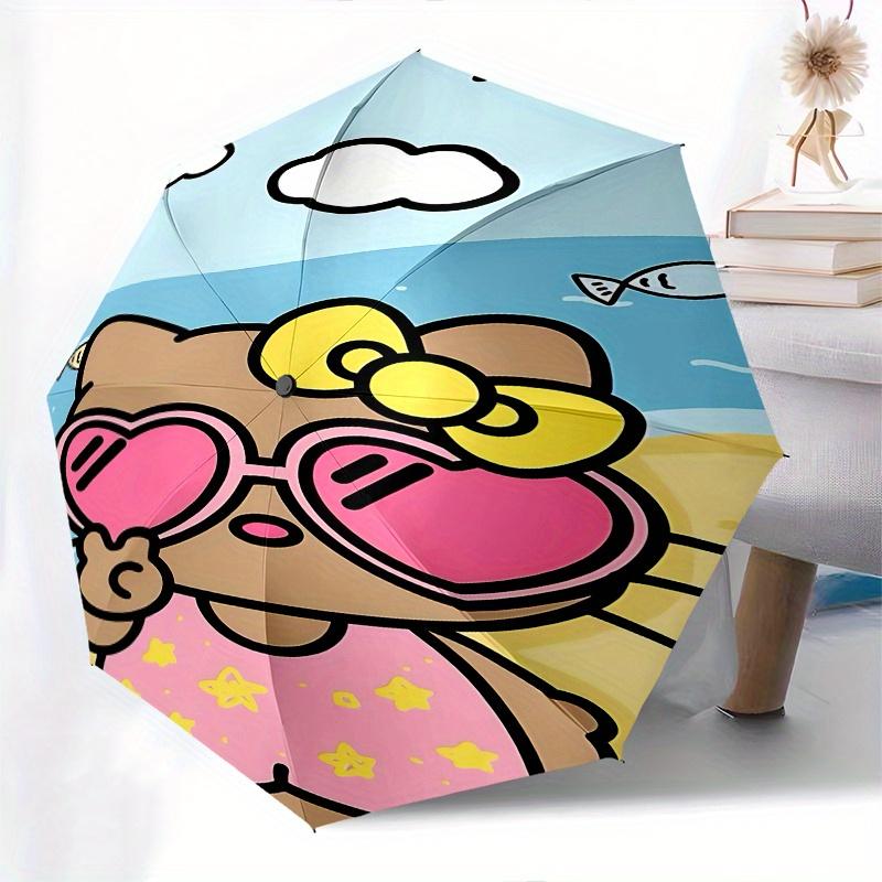 Hello Kitty, Summer Beach Automatic opening and closing folding umbrella with 8 rib frame and compact travel design, perfect for all occasio