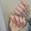 24 Pcs Medium and Long Ballet Love Pink Diamond Hollow Star Manicure Piece Girl Sweet Fake Nail