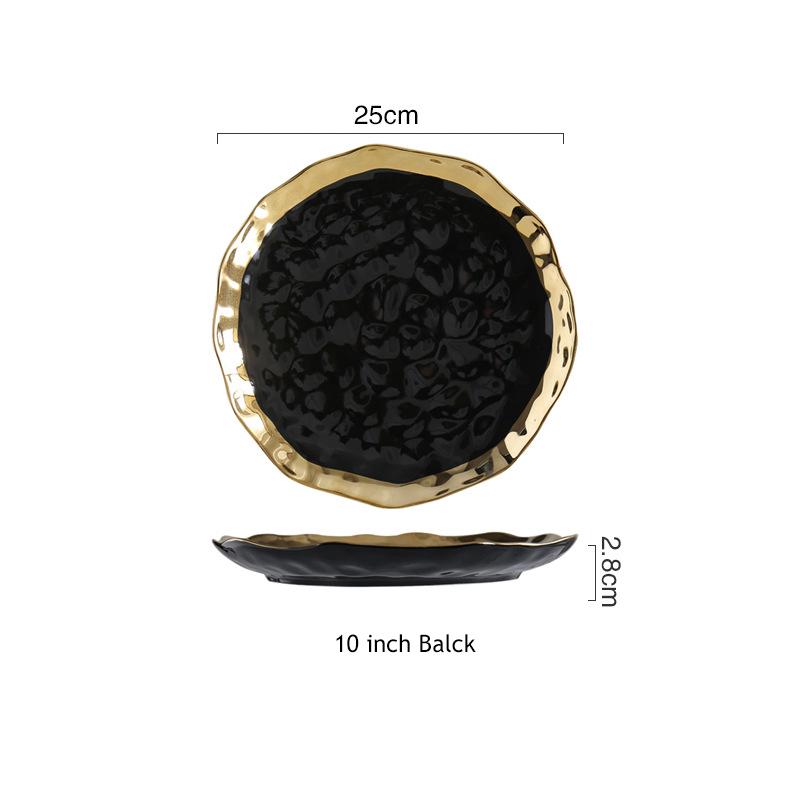 8/10 дюймов Минималистская обеденная тарелка Черно-белая керамическая сервировочная тарелка с золотым краем Паста Стейк Блюда для вечеринки Большая круглая тарелка