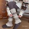 Cotton Sock Covers for Women's Autumn and Winter Fair Island Forest-style Pile Socks Warm and Thick Retro Grey Diamond-shaped Calf Leg Covers