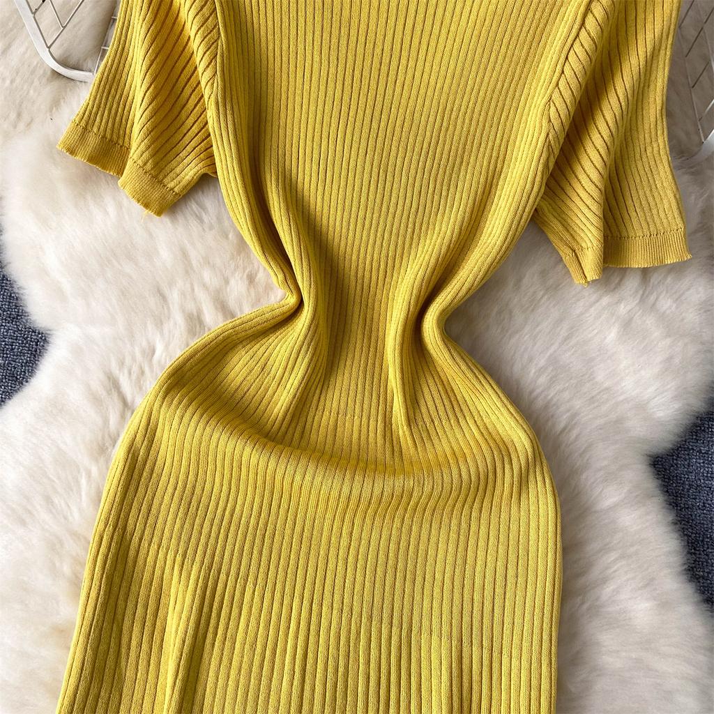 Летние женские милые короткие рукава вязаный свитер сетчатый пэчворк длинные миди пуловеры платья