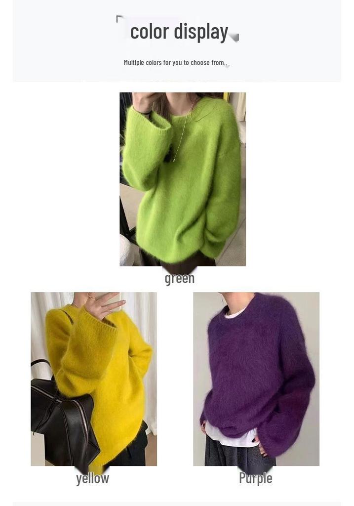 Soft Milk-Toned Cucumber Green Women's Plush Sweater 2026: Cozy Loose-Fit Autumn Knit Pullover