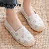 Женская обувь на плоской подошве с цветочным принтом, хлопково-льняная весенняя женская обувь для отдыха с круглым носком, лаконичная дышащая обувь для отдыха