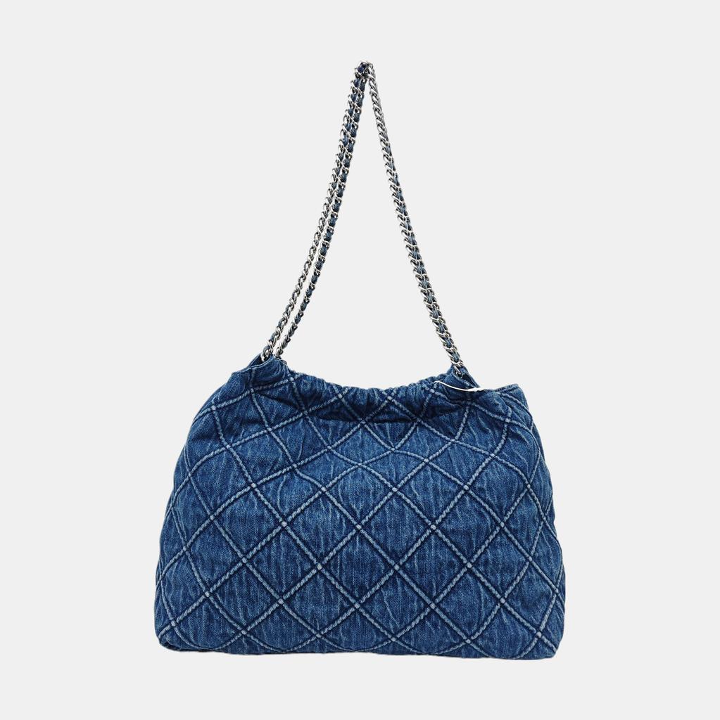 [Pre-Owned] Solid Color Plaid Chain Denim Tote Shoulder Bag - Very Good #17NKVVN