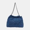 [Pre-Owned] Solid Color Plaid Chain Denim Tote Shoulder Bag - Very Good #17NKVVN