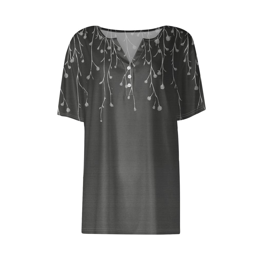 Women's T Shirt Tee Print Button Short Sleeve Daily Weekend Fashion Basic V- Neck Regular Top