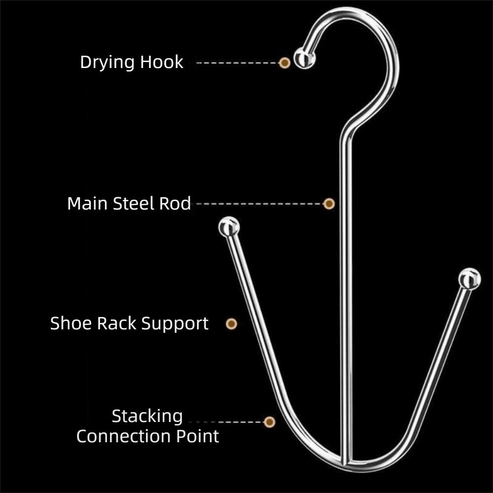 5PCS Stainless Steel Double Hook Shoe Rack Space Saving Sports Shoes Hooks  Outdoor Balcony