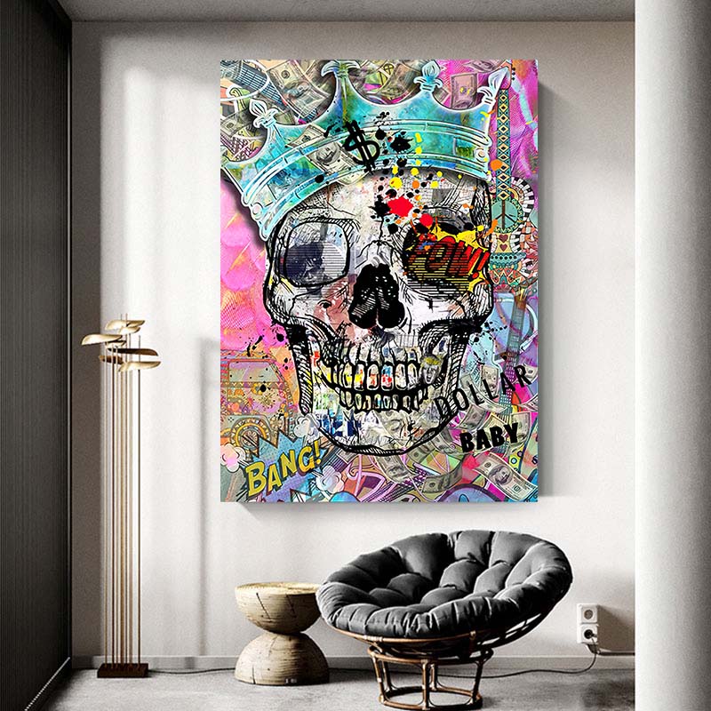 Поп-арт плакат с черепом и принты уличное граффити искусство холст картины настенная художественная картина для гостиной Cuadros украшение дома без рамы
