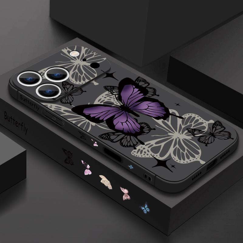 Wrist Strap Lanyard TPU Phone Case For iPhone 17 16 15 Pro Max 13 14 Pro Max 17e 16e 11 Purple Butterfly Soft Silicone Cover