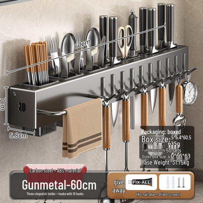 Современная настенная подставка для ножей и кухонных принадлежностей из нержавеющей стали с подставкой для палочек для еды и несколькими крючками