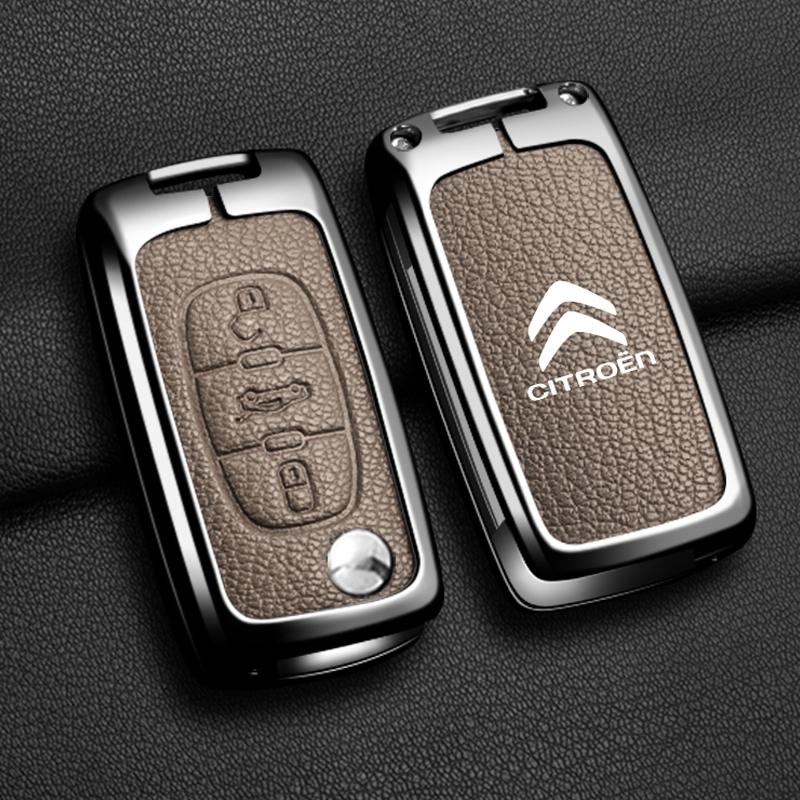 JGNT8 Metal Leather Car Flip Remote Key Case Cover Protector Shell Fob Keychain For Citroen C2 C3 C4 C5 C6 C8 Xsara Picasso Berlingo