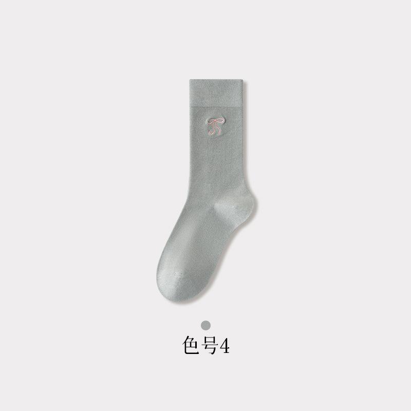 Ballet Socks Women'S Autumn White Women'S Medium Tube Socks Bow Loose Breathable Spring Stacking Stockings Women