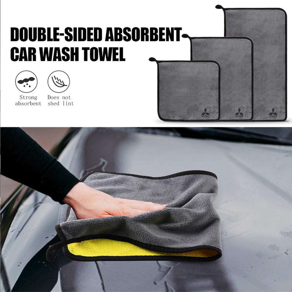 Car Logo Badge Microfiber Wash Towel Cotton Soft Cleaning Rag Drying Cloth For Mitsubishi Asx Lancer L200 Pajero Sport Attrage