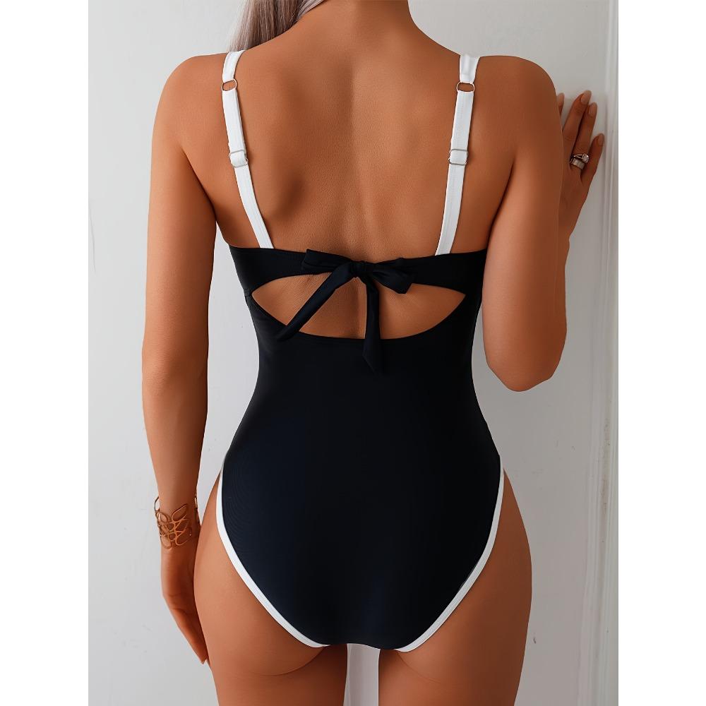 Женский слитный купальник - Высокая эластичность, открытая спина, контрастная талия, шикарные перекрещивающиеся бретели для удобной посадки, гладкая текстура