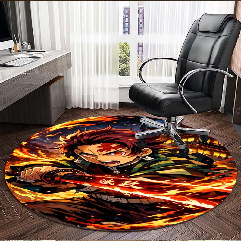 Demon Slayer Print Round Rug, Washable Floor Carpet, For Entryway Dorm Laundry Room Office Study, Home Decor Birthday Christmas Gift