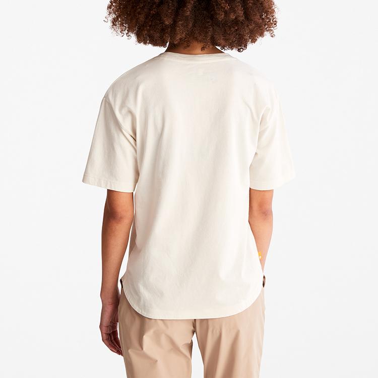 Timberland Футболка с коротким рукавом и круглым вырезом с буквенным принтом, женские топы, винтажно-белые A41TR-CM9