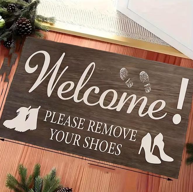Shoe Footprint Pattern Welcome Slogan Floor Mat Entrance Floor Mat Decorative Floor Mat