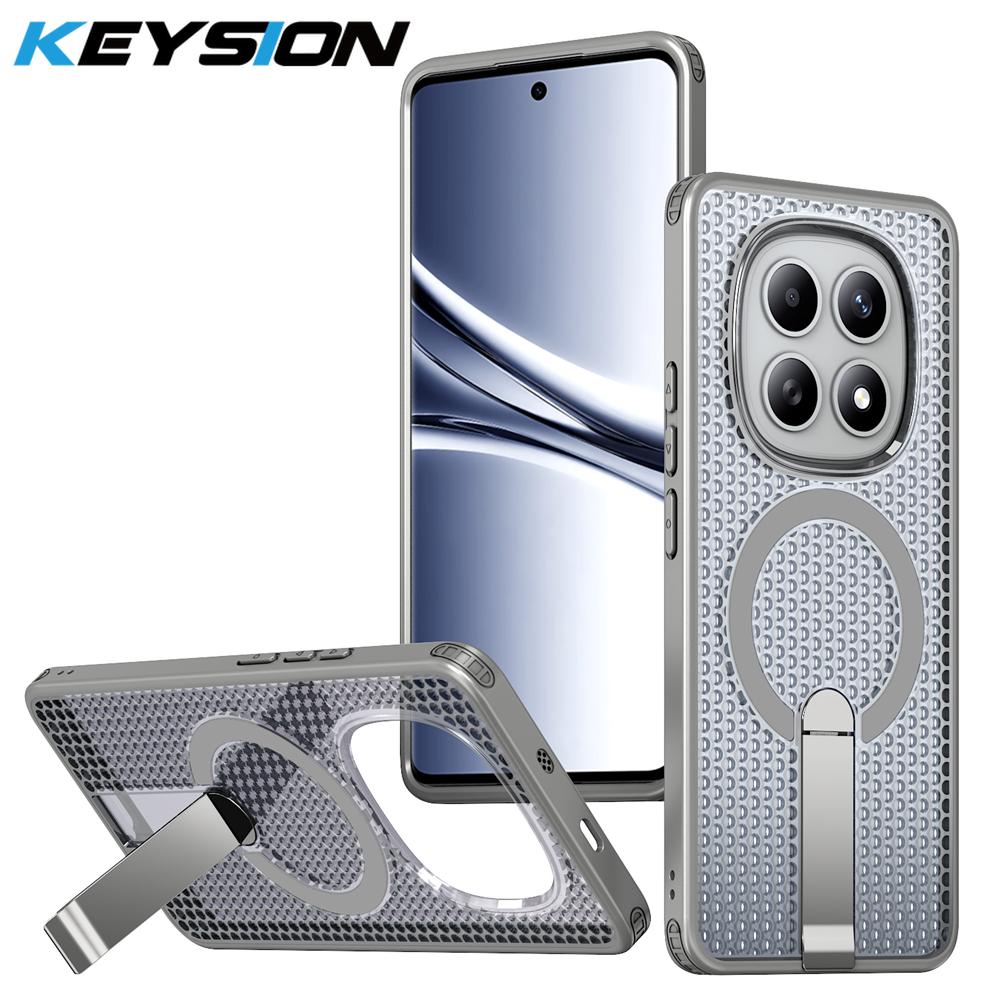 KEYSION Полый чехол с теплоотводом для Redmi Note 15 Pro+ 5G 15 Pro 4G, Магнитное охлаждение, Скрытая подставка, Ударопрочная задняя крышка телефона