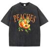 Woman Acid Wash T-Shirts Fresh Peaches Delivered Daily Prints Tops Distressed Crewneck Oversize Cotton Tees Trend Clothes