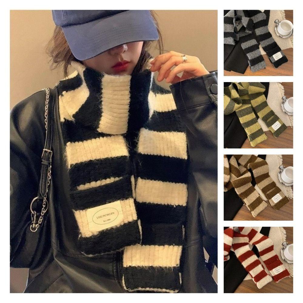 Korean Style Long Striped Scarves Knitted Stripe Shawl Fashion Y2K Striped Scarf  Girl