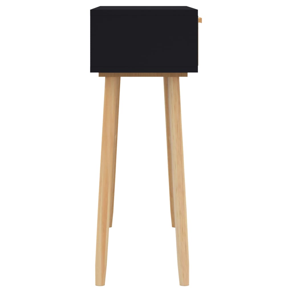 Console Table Black 80x30x75 cm Solid Pine Wood Natural Rattan