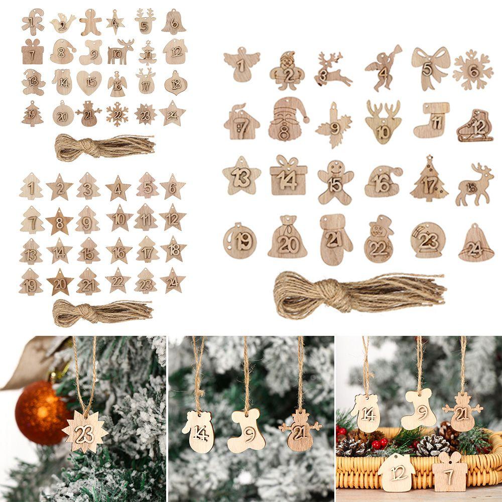 Bags Decor Ornament Number Label Wooden Pendant Christmas Advent Calendar Countdown Hanging Tags