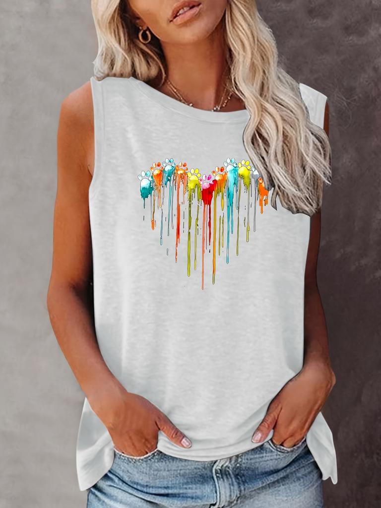 Женская летняя футболка свободного размера с красочным принтом лап, дышащая и удобная, без рукавов, повседневная, свободная, летняя