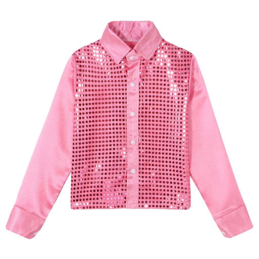 Kids Shiny Sequins Shirt Boys Children Hip-hop Jazz Dance Performance Shirt Stage Dance Blouse