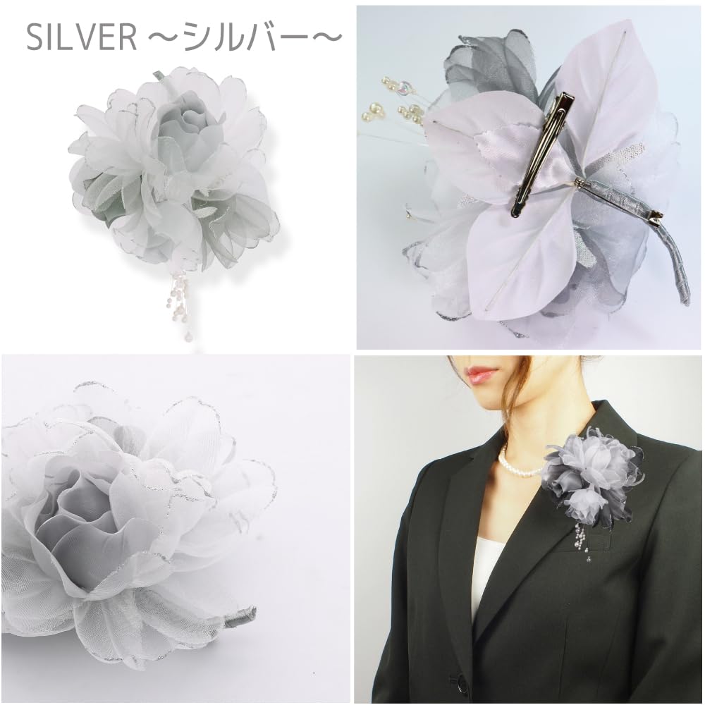 Мягкий шифоновый корсаж-брошь с тремя цветками и клипсой. Формальное мероприятие, церемония поступления, выпускной, свадебная церемония, особый случай [Журавлиный]