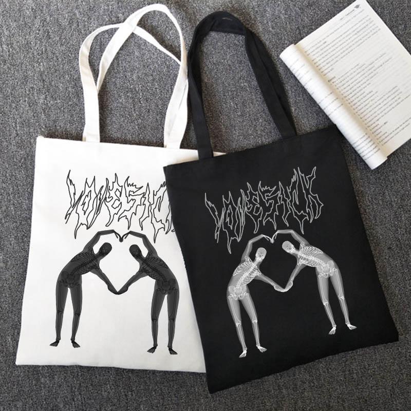 Ложная холщовая сумка с принтом черепа Y2K, готическая холщовая сумка в стиле панк, большая вместительная уличная сумка для покупок, повседневные женские сумки на плечо в стиле Харадзюку