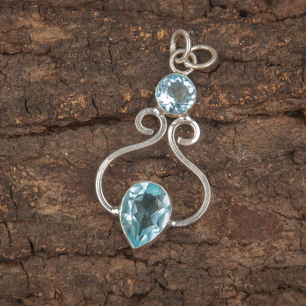 Подвеска с драгоценным камнем Голубой Топаз, Великолепное украшение ручной работы, Ювелирное изделие из серебра 925 пробы, Богемская подвеска для свадебного подарка