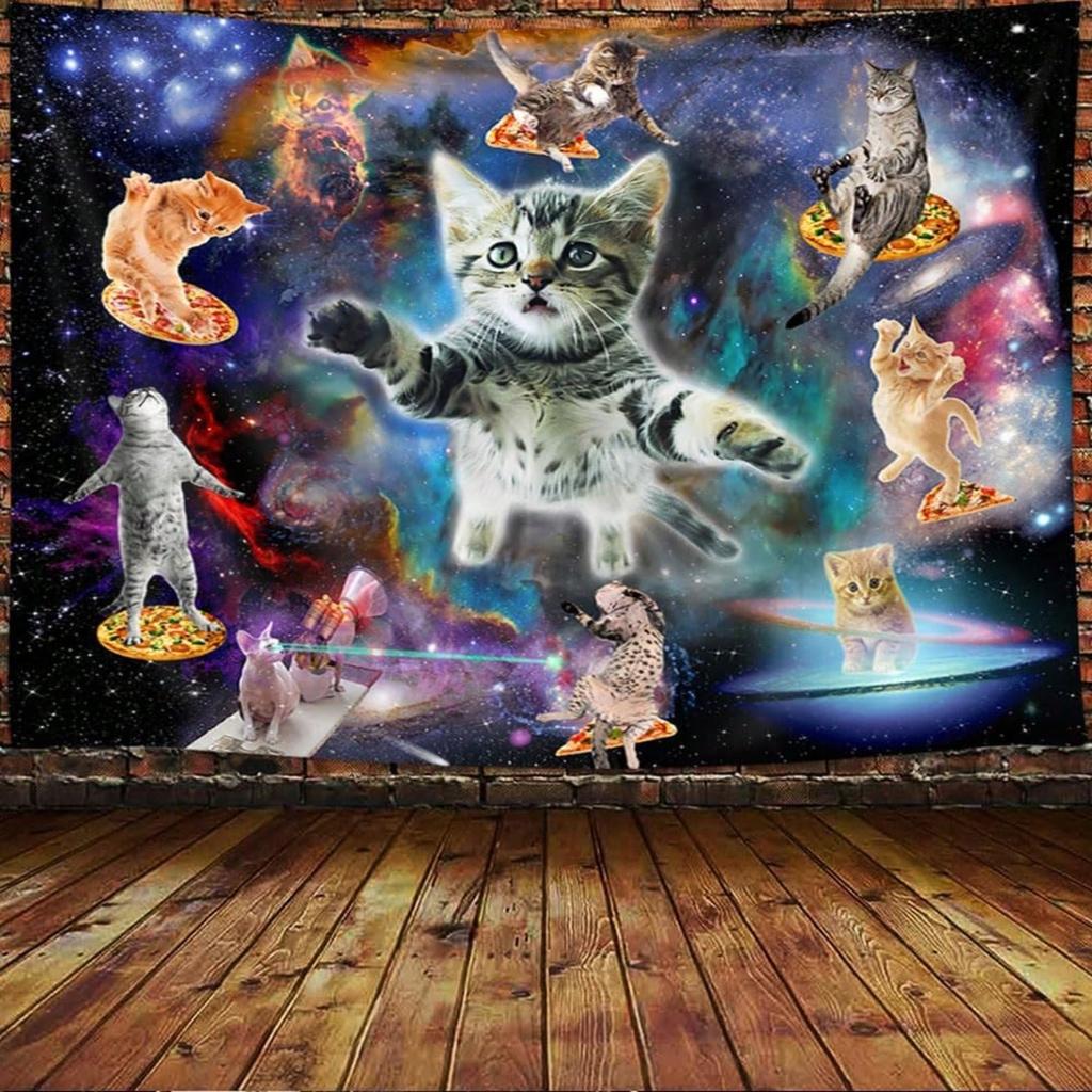 Фантастическая Вселенная Галактический Кот Гобелен Забавный Крутой Кот-Астронавт для Мальчиков Детская Спальня Гостиная Комната в Общежитии Декор