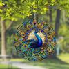PeaRooster 10-дюймовый витражный ветряной спиннер - 2D лазерная резка, дизайн павлина, садовое искусство, вращающийся на 360° крючок для наружного/внутреннего декора