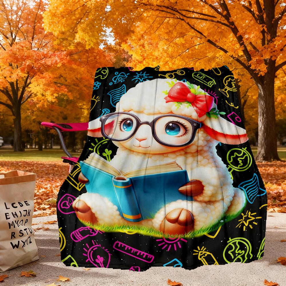 Lamb Reading Outdoor Flannel Blankets, Travel, Home Blankets, Suitable for All Seasons,Christmas Gifts. R1127225