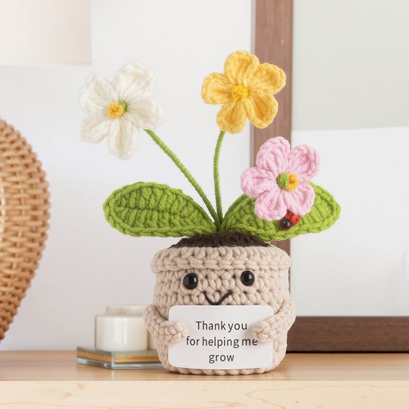Positive Vibes Plant Doll: Knitted Potted Bouquet and Desk Ornament