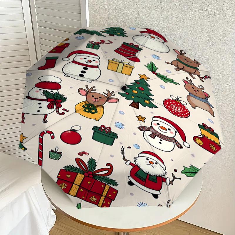1PC Christmas, ornaments Automatic Open/Close Umbrella with Windproof, 8-Rib Sturdy Canopy, Durable Ribs, Fashionable Design, Outdoor Accessory, Fun P