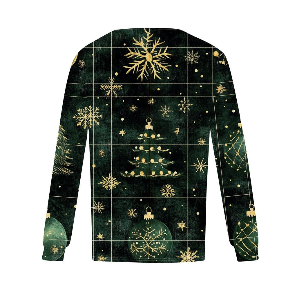 Женская повседневная футболка с круглым вырезом и длинными рукавами с рождественским принтом и складками