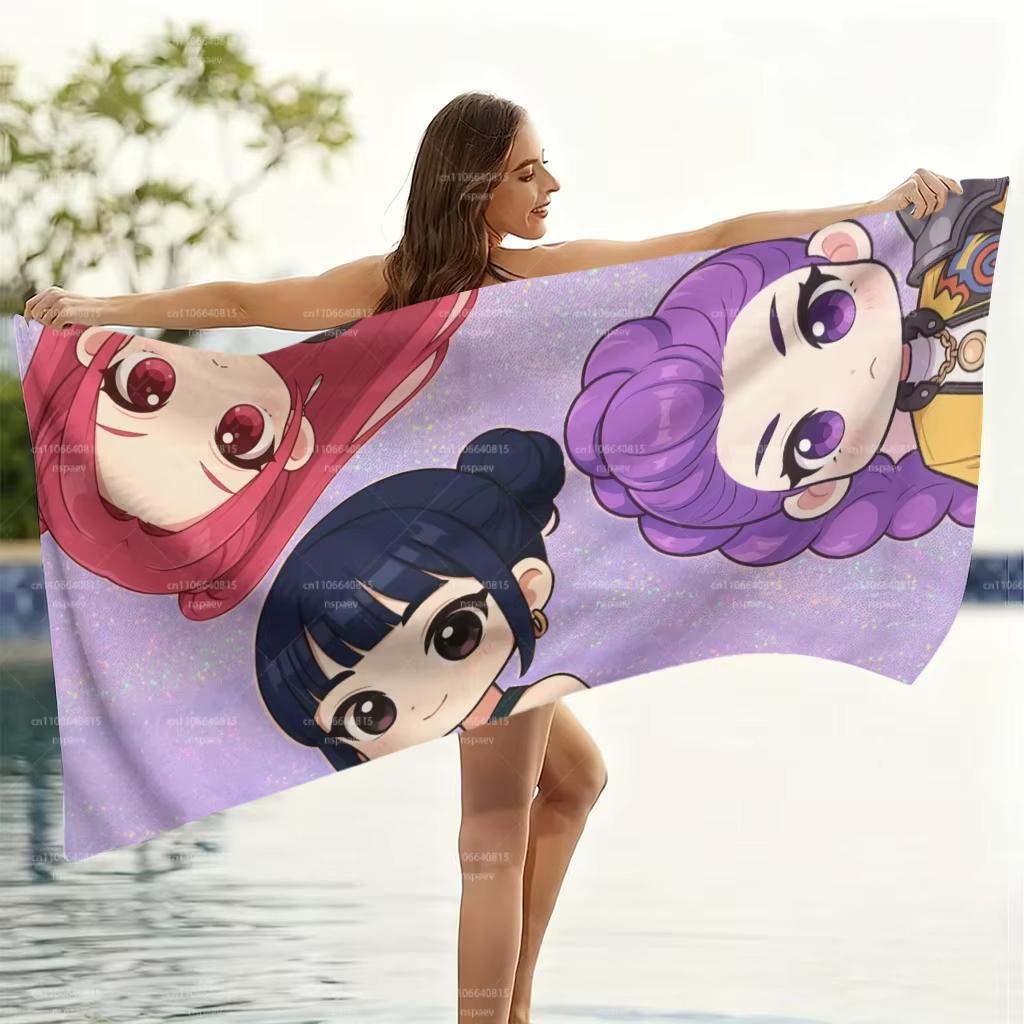 Пляжное полотенце с изображением девушки из K-pop и аниме, из микрофибры, мягкое, впитывающее, быстросохнущее, большого размера для пляжа, бассейна, путешествий, милый принт с айдолом, банное полотенце