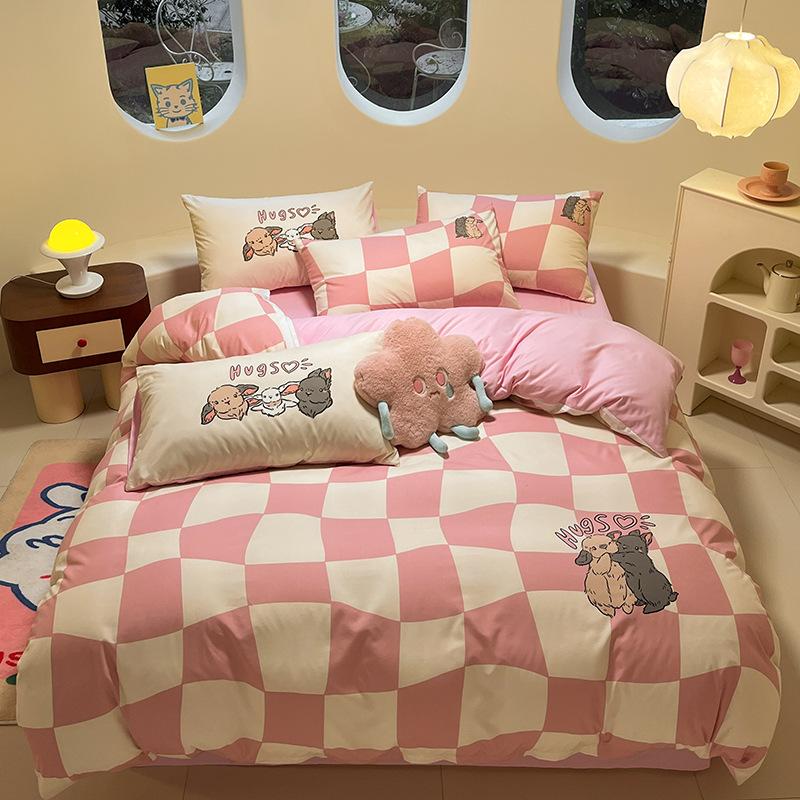 Постельное белье с пасторальным принтом, комплект из четырех предметов, двуспальная кровать, односпальная кровать, машинная стирка, мягкое вощеное, приятное для кожи, пододеяльник