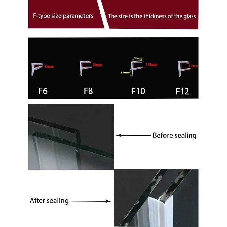 2Meter Widened F/h shape silicone rubber Frameless shower room door window glass seal strip weatherstrip for 6/8/10/12mm glass