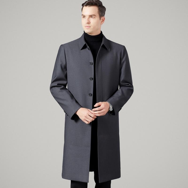 Длинная ветровка мужская деловая повседневная со съемной подкладкой пальто свободного покроя для мужчин среднего и пожилого возраста с лацканами