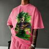 Летняя футболка Dragon Ball Бурли Супер Сайян Зеленая Неоновая Взрывная Стиль Ретро Винтажный Узор Хлопок