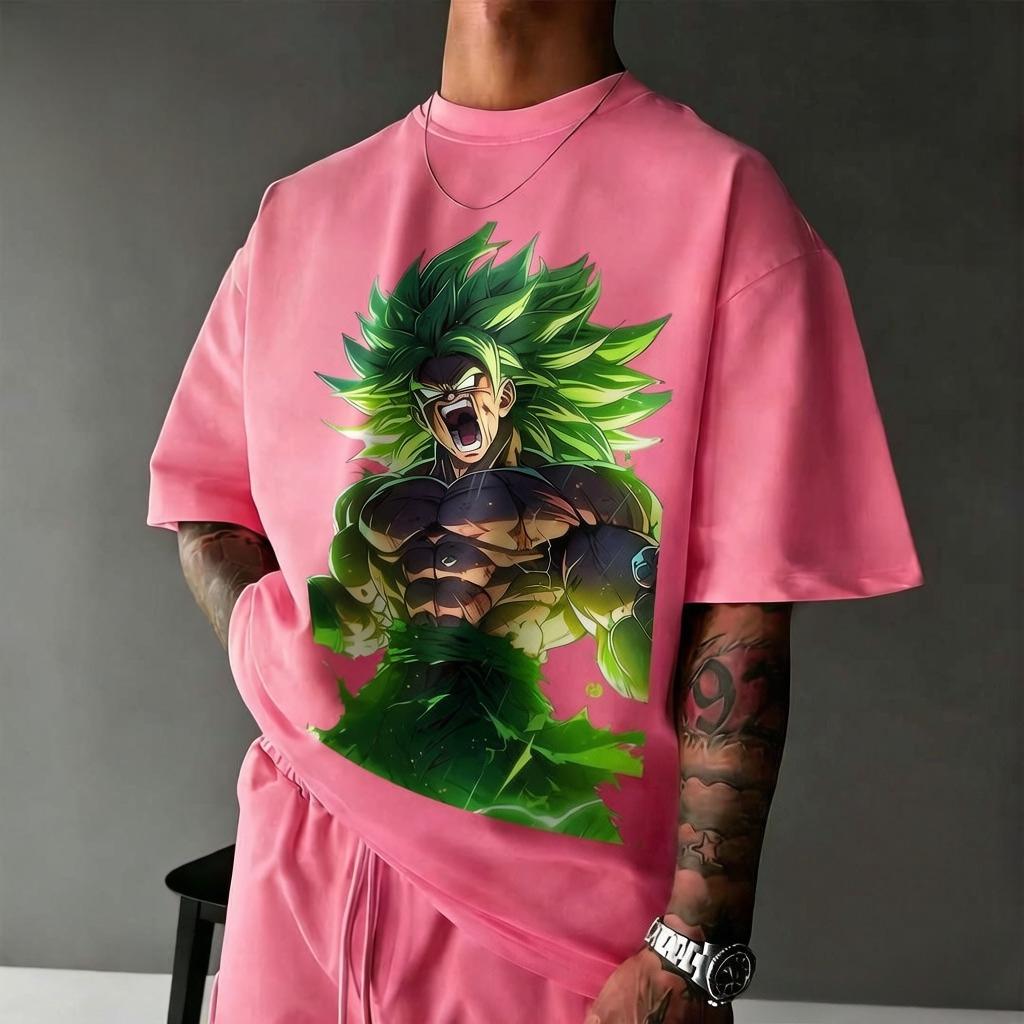 Летняя футболка Dragon Ball Бурли Супер Сайян Зеленая Неоновая Взрывная Стиль Ретро Винтажный Узор Хлопок