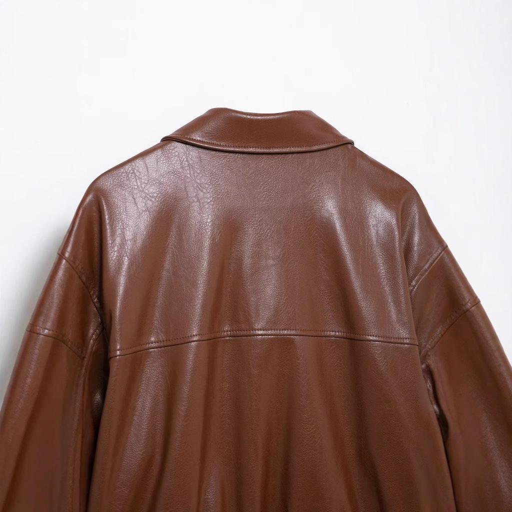 Весна 2025 Женская куртка-бомбер из искусственной кожи в европейском и американском стиле