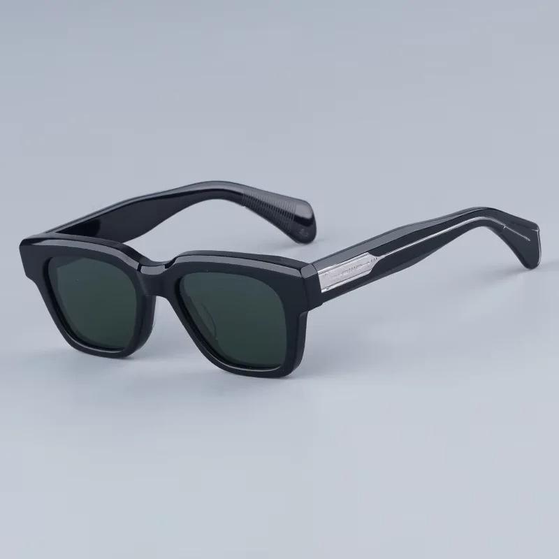 JMM Fellini Square Sunglasses Handmade in Japan Imported Acetate Classical Acetate Black Optical Frame with Metal on Arms