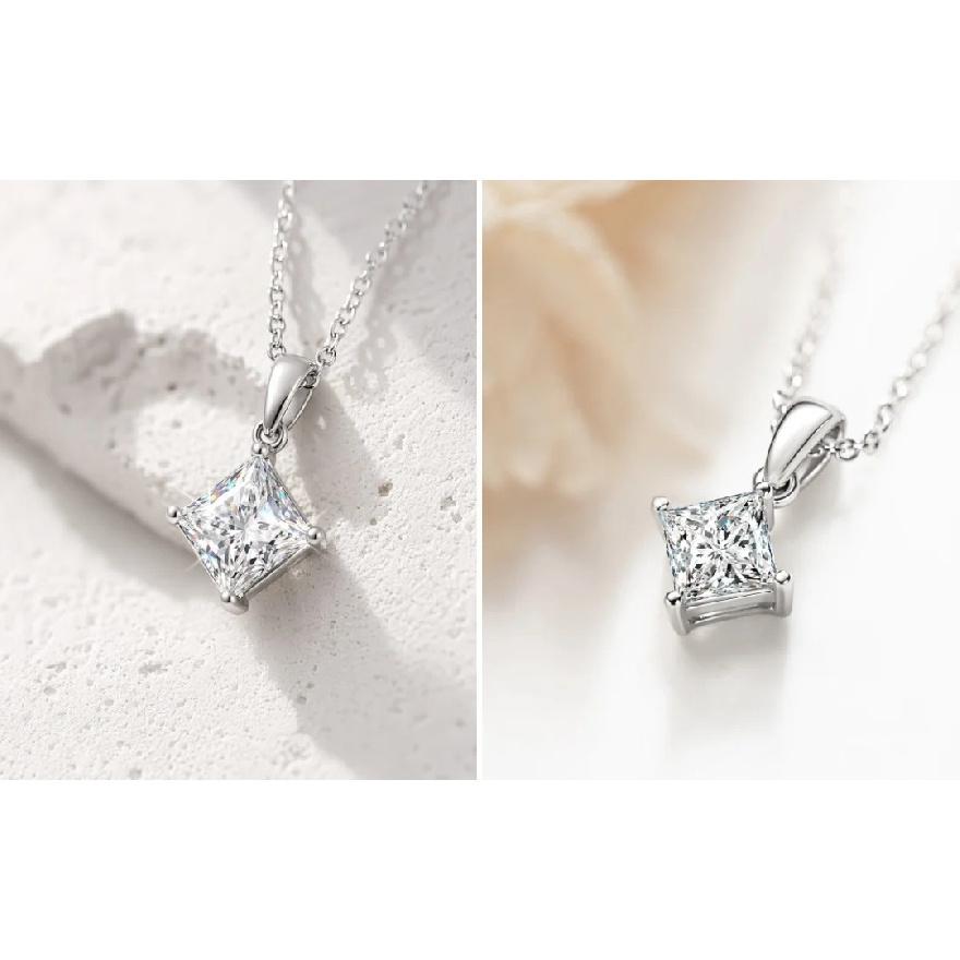 Hot Selling Cross‑border S925 Sterling Silver Princess Cut Moissanite Pendant Necklace for Women, Clavicle Chain, Valentine's Da